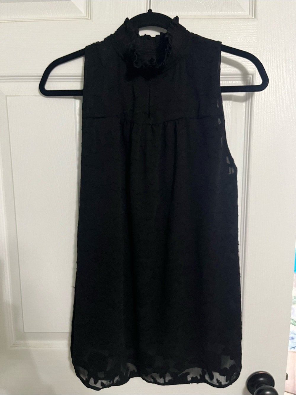 LOFT Black Sleeveless Mock Neck Lace Overlay Blouse